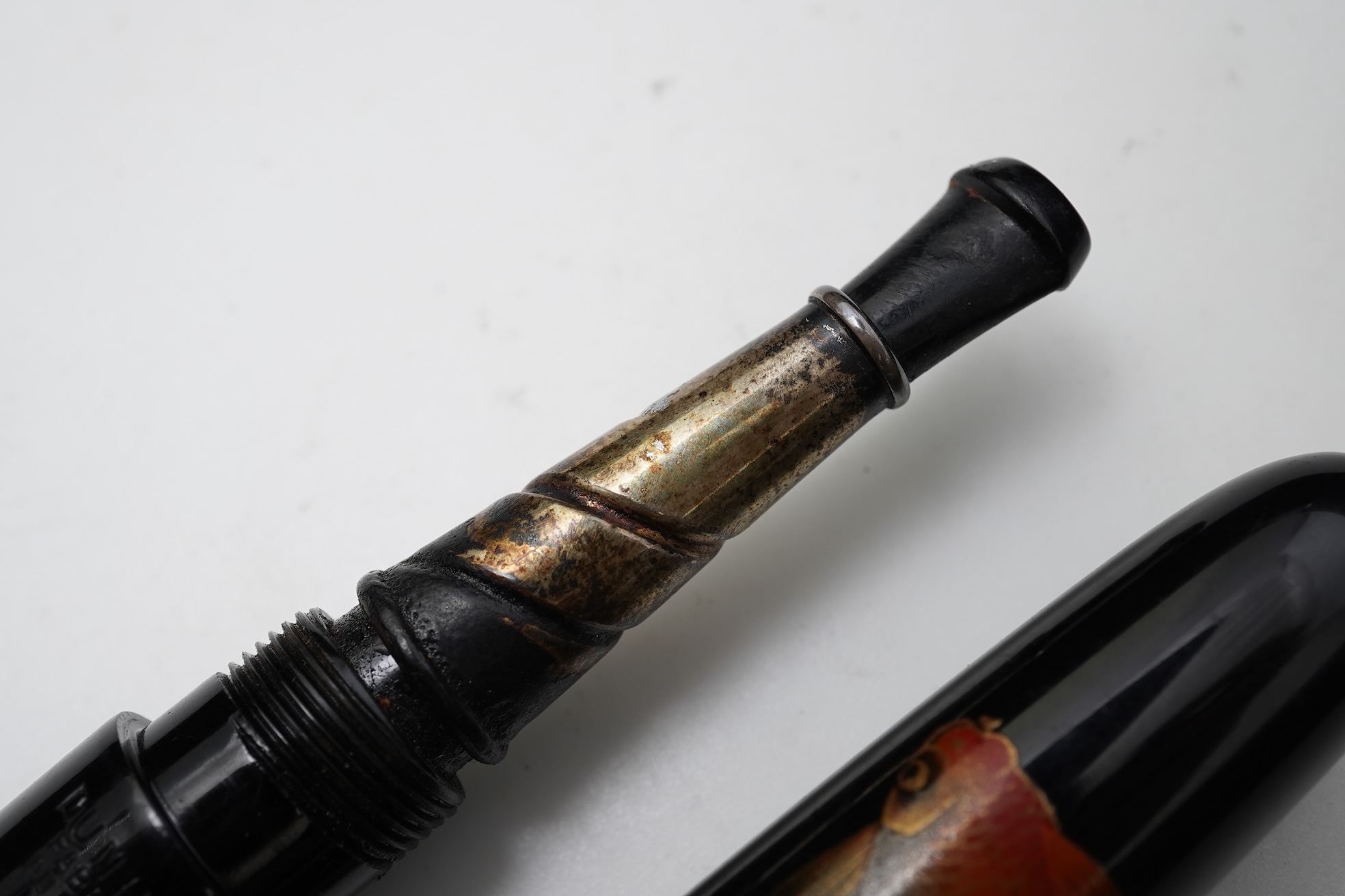 Rare Dunhill Namiki Lacquer concealed cigarette holder with goldfish design and artist's signature, made in Japan circa 1930s